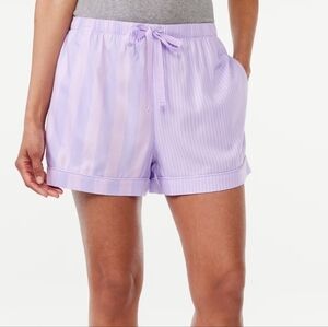 Joyspun Shorts,‎ Size 3X Cotton Blend, Purple Stripes, Drawstring, Pockets!